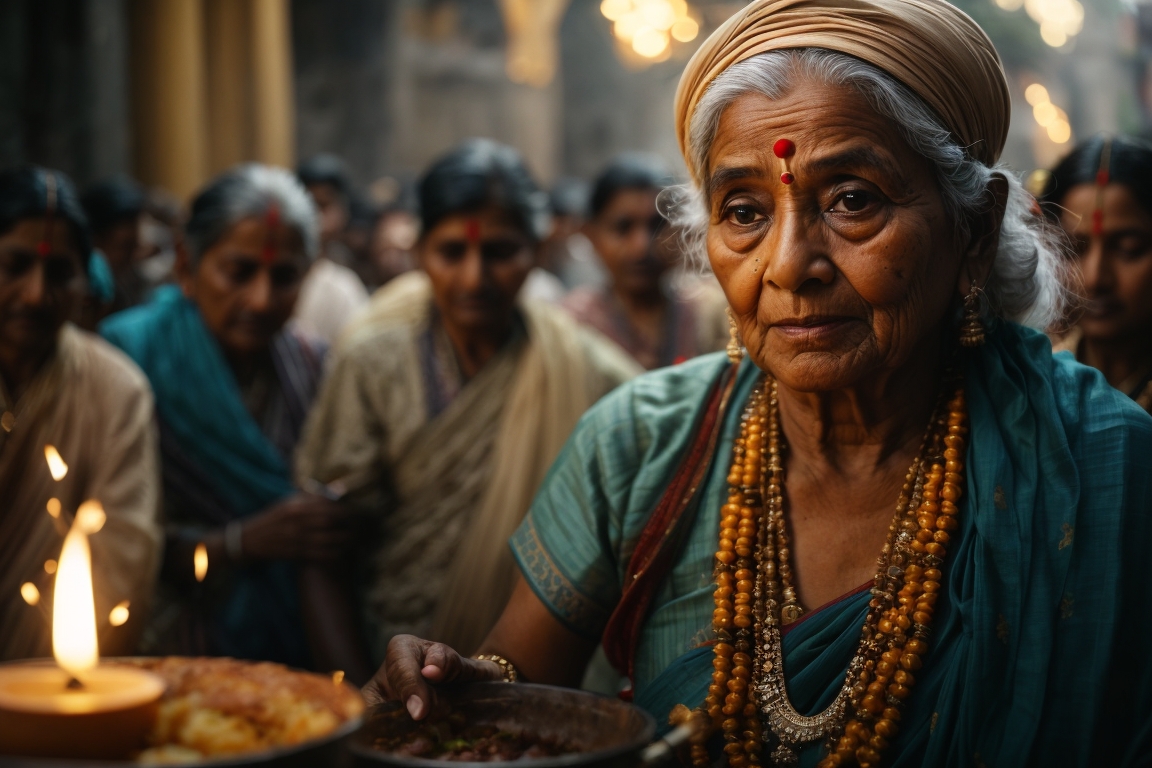 PhotoReal_An_old_woman_worshipping_lord_krishna_0